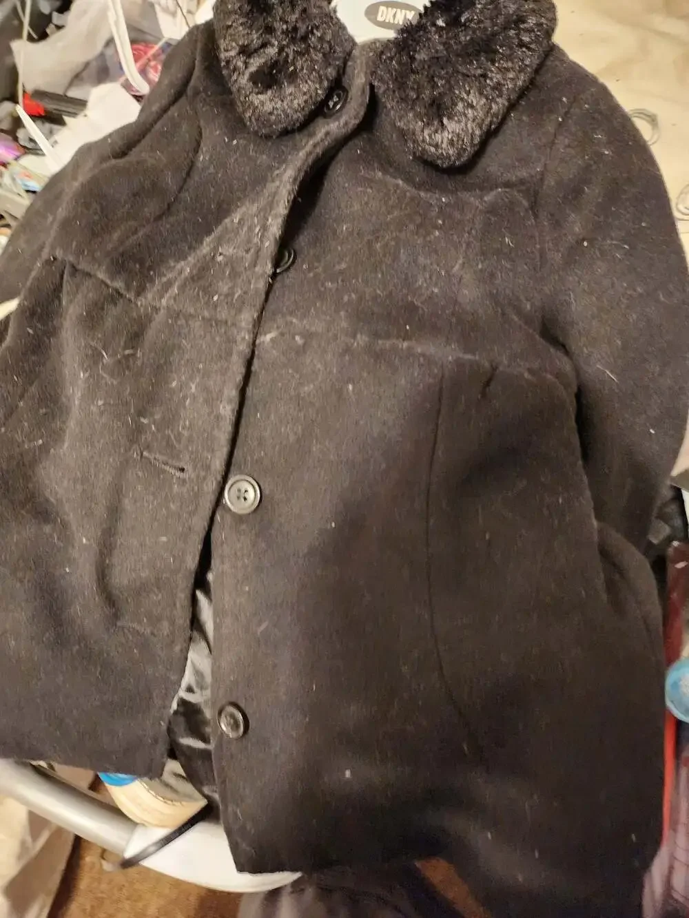 The Children's Place Girls Black Faux Fur Collar Coat, Size 5T